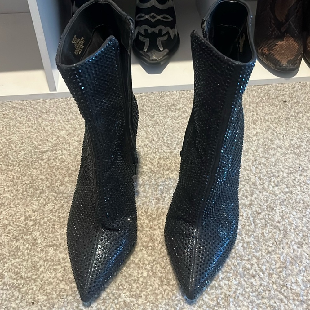 Black Sparkly Heeled Booties
